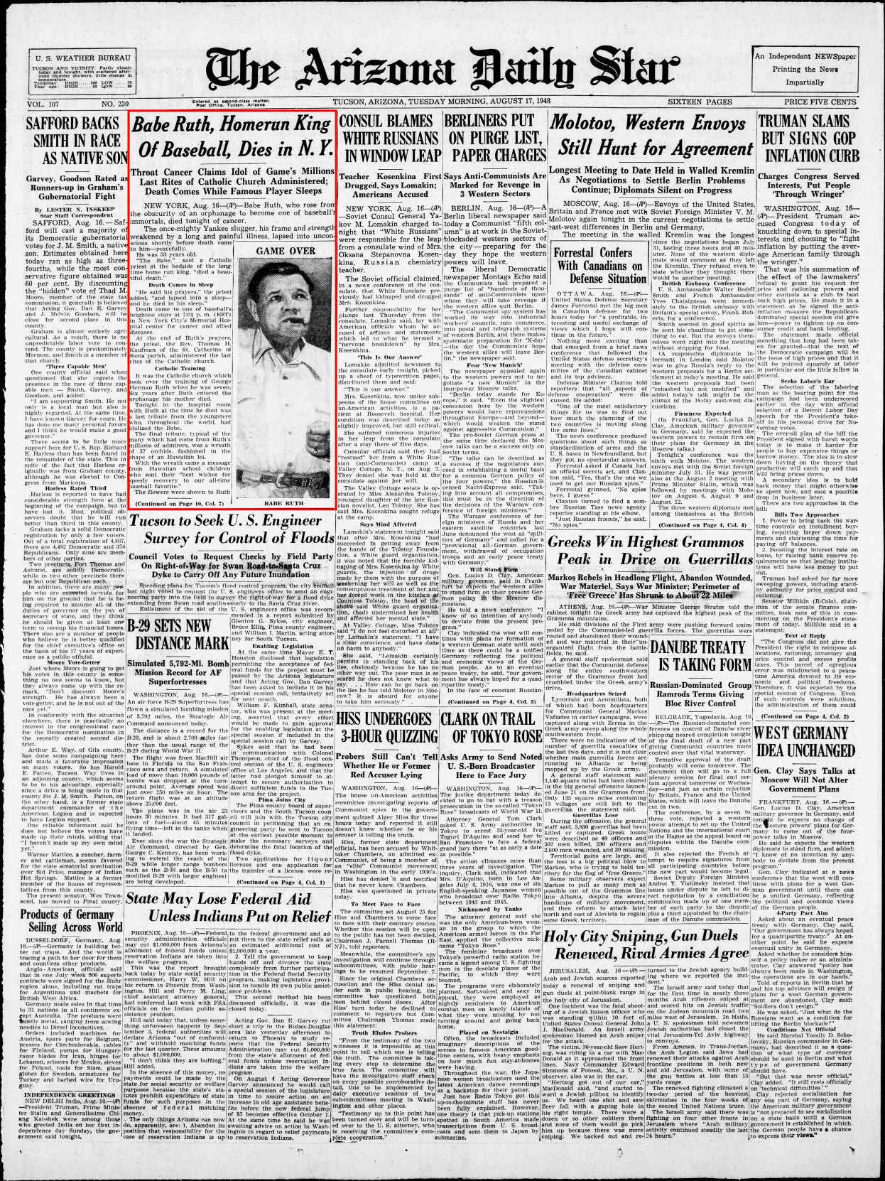Aug. 17, 1948: Babe Ruth dies